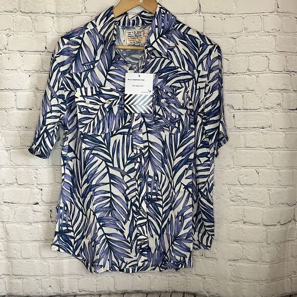 Sandrine Rose Free People Hawaiian Style Bali Snap Short Sleeve size small - Picture 1 of 6